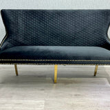 Valentino Gold Lion Knocker Quilted Tufted Black Plush Velvet 160cm Dining Bench
