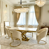 Elina 180cm Gold Marble Dining Table Set with Vegas Chairs