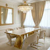 Ravello Gold Marble Dining Table with Vegas Chairs