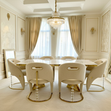 Ravello Gold Marble Dining Table with Vegas Chairs