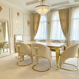 Sofia Cream Gold Marble Dining Table with Vegas Chairs