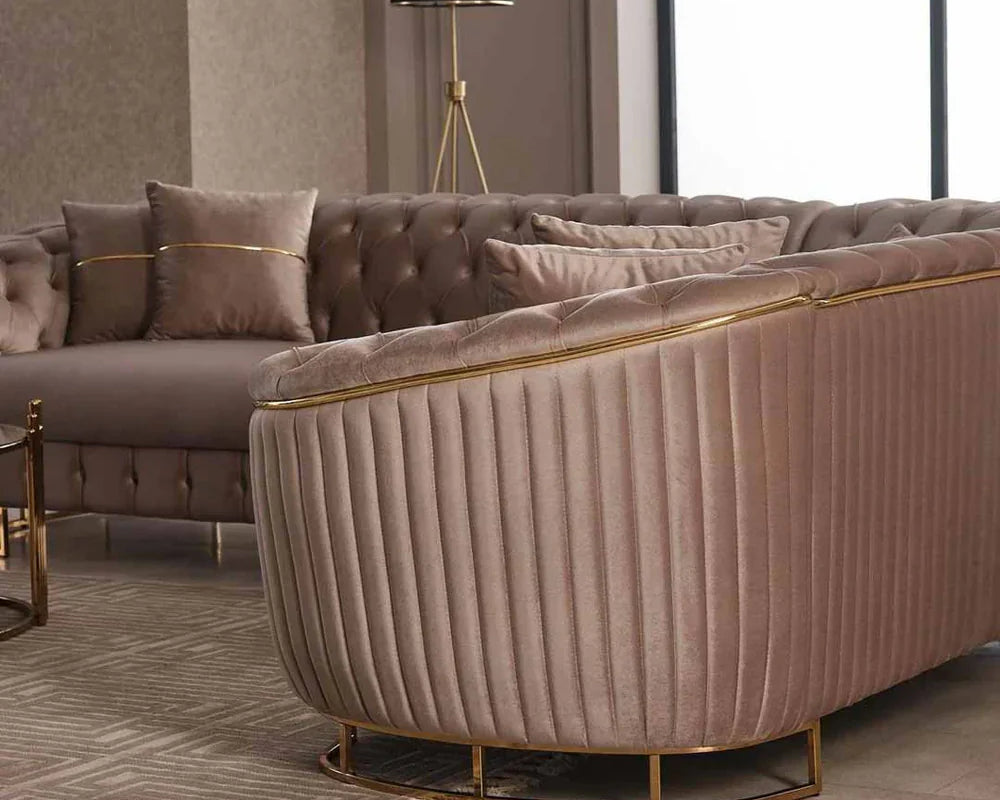 The Sienna Luxury Chesterfield Premium Beige Gold Corner Sofa