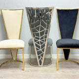 Arianna Marble & Gold Dining Table With Florence High Back Dining Chairs Gold Legs