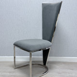 Elina 180cm Chrome Grey Marble Dining Table With Florence High Back Velvet Chrome Chairs