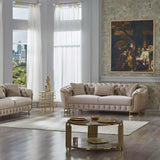 The Sienna Luxury Chesterfield Premium 3+2 Beige Gold Velvet Sofa