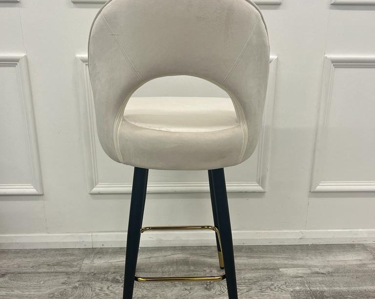 Astra Cream Plush Velvet Fabric Black / Gold Bar Stool