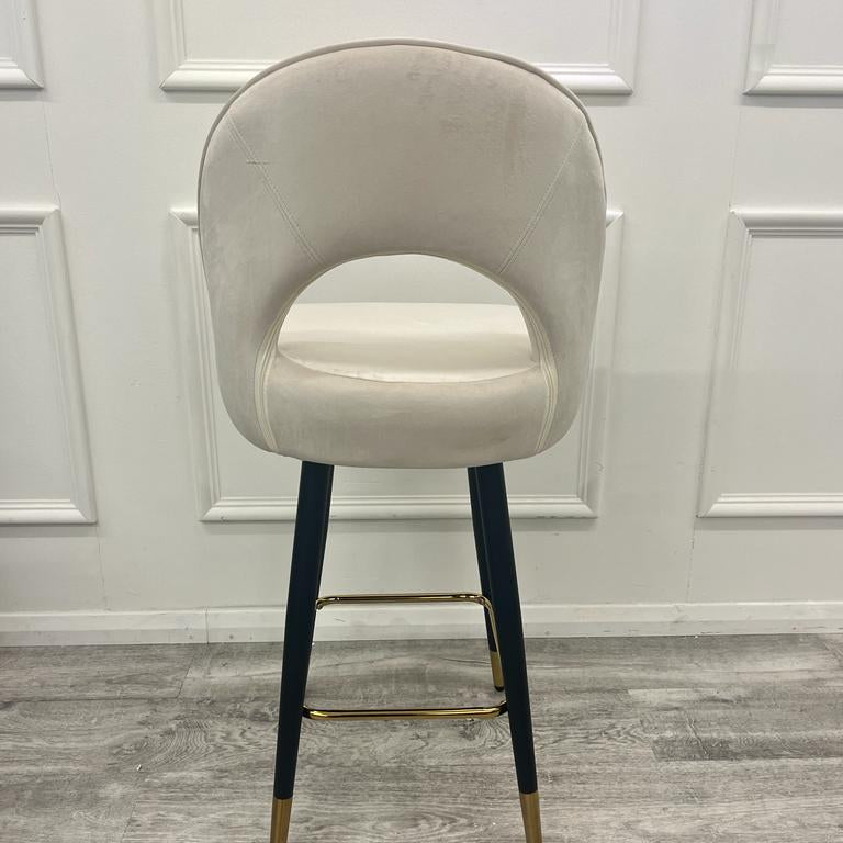 Astra Cream Plush Velvet Fabric Black / Gold Bar Stool
