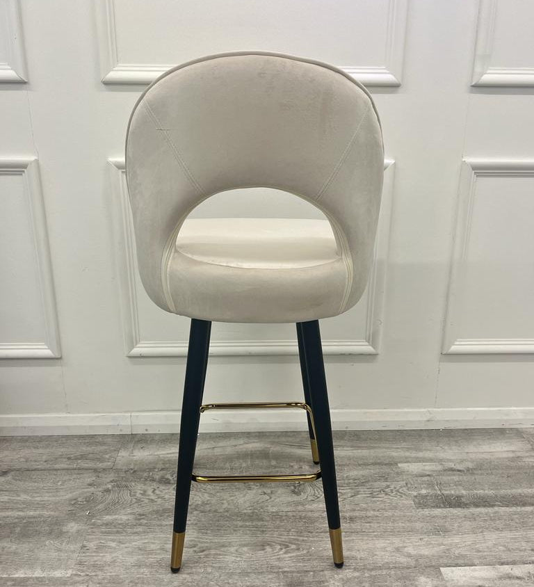 Astra Cream Plush Velvet Fabric Black / Gold Bar Stool