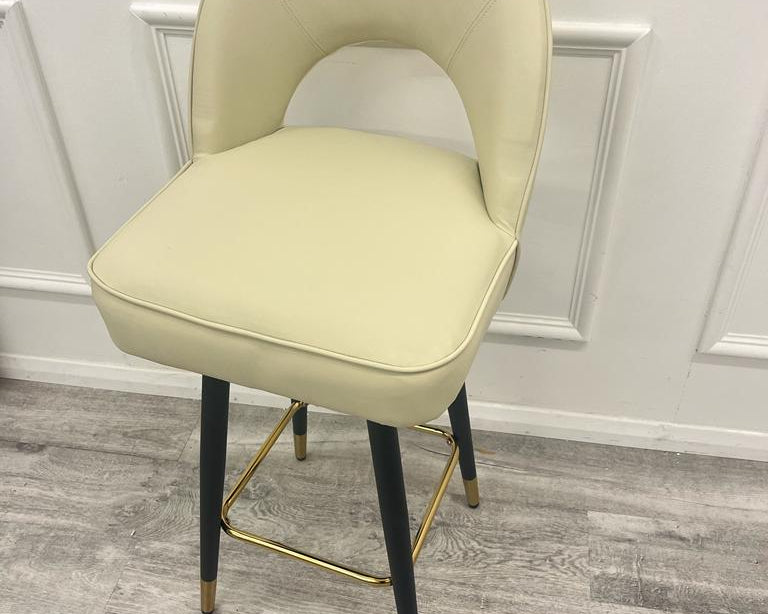 Astra Cream PU Leather Black / Gold Bar Stool