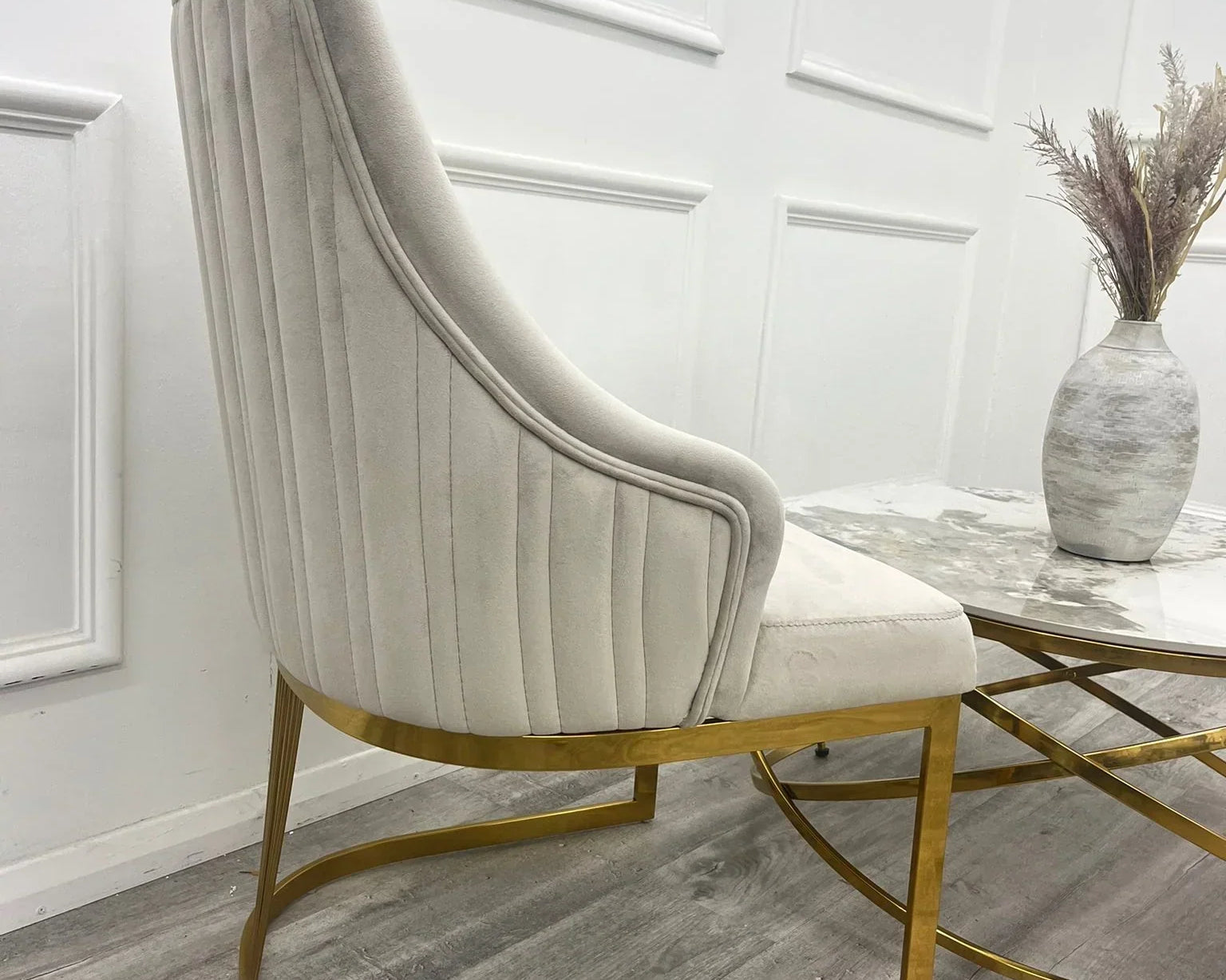 Arianna 180cm Gold Marble Dining Table With Carlton Cream/Gold Velvet Dining Chairs