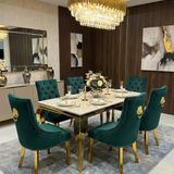 Sofia Black Gold Marble Dining Table with Majestic Black Gold Knocker Chair