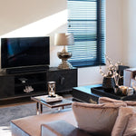 Blackbone Black Oak and Silver 4 Door TV Unit - 220cm-Belmont Interiors