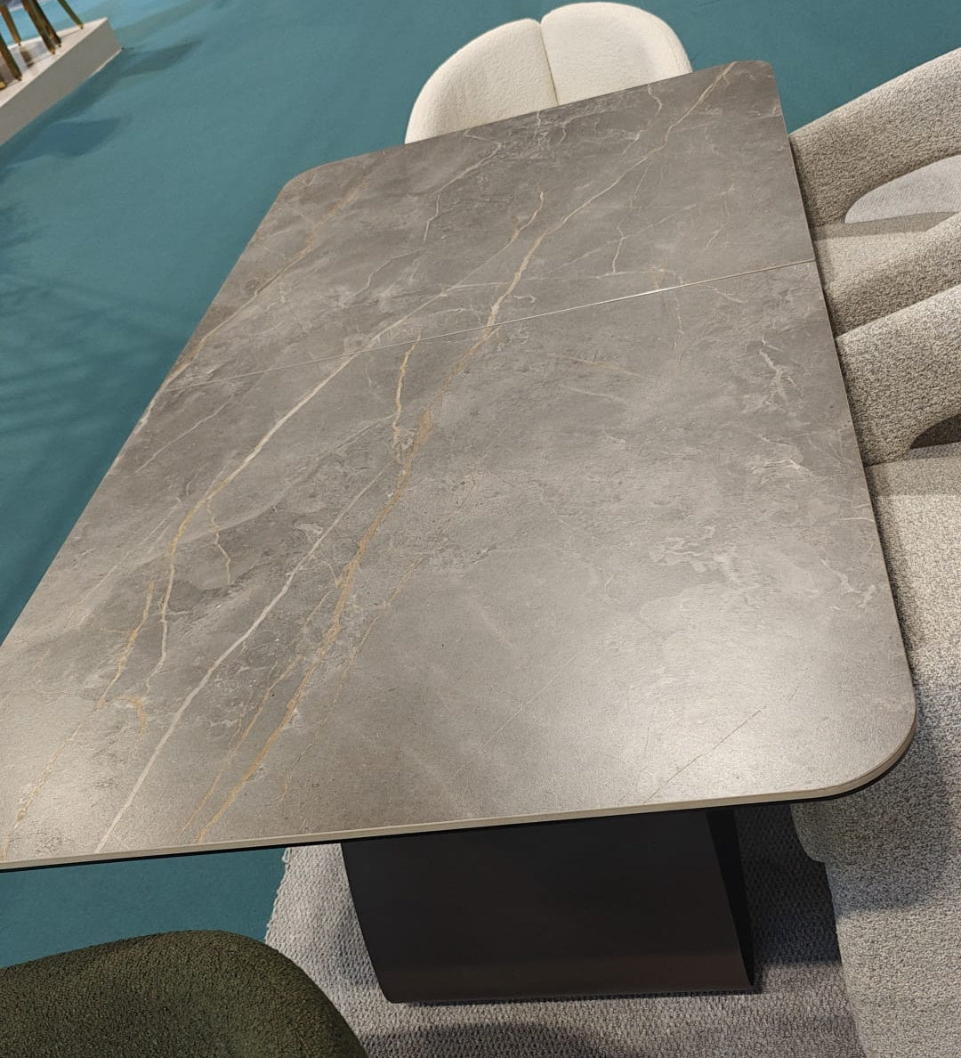 Carra 120-150cm Grey/Gold Ceramic Marble Extending Dining Table