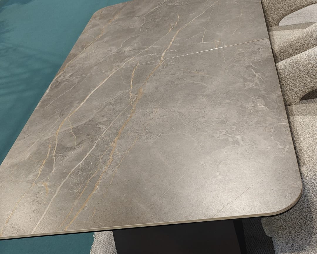 Carra 120-150cm Grey/Gold Ceramic Marble Extending Dining Table