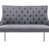 Majestic Lion Knocker Quilted High Back Grey Plush Velvet 130cm Dining Bench