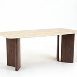 Almira 180cm Walnut & Travertine Ceramic Marble Dining Table With Bella Fabric Chairs