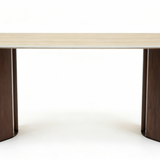 Almira 180cm Walnut & Travertine Ceramic Marble Dining Table With Bella Fabric Chairs