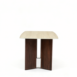 Almira 180cm Walnut & Travertine Ceramic Marble Dining Table With Bella Fabric Chairs