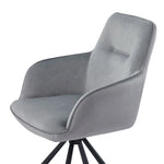 Amalia Light Grey French Velvet Swivel Dining Arm Chair With Matt Black Steel Spider Legs-Esme Furnishings