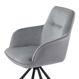 Amalia Light Grey French Velvet Swivel Dining Arm Chair With Matt Black Steel Spider Legs-Esme Furnishings