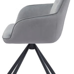 Amalia Light Grey French Velvet Swivel Dining Arm Chair With Matt Black Steel Spider Legs-Esme Furnishings