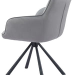 Amalia Light Grey French Velvet Swivel Dining Arm Chair With Matt Black Steel Spider Legs-Esme Furnishings