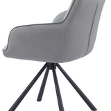 Amalia Light Grey French Velvet Swivel Dining Arm Chair With Matt Black Steel Spider Legs-Esme Furnishings