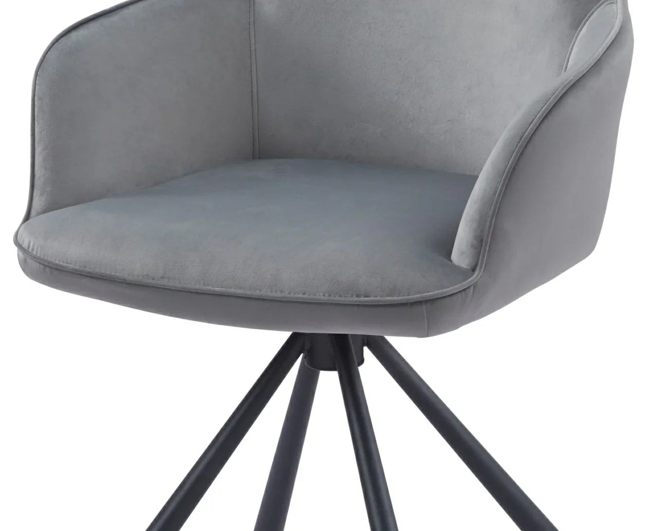 Amalia Light Grey French Velvet Swivel Dining Arm Chair With Matt Black Steel Spider Legs-Esme Furnishings