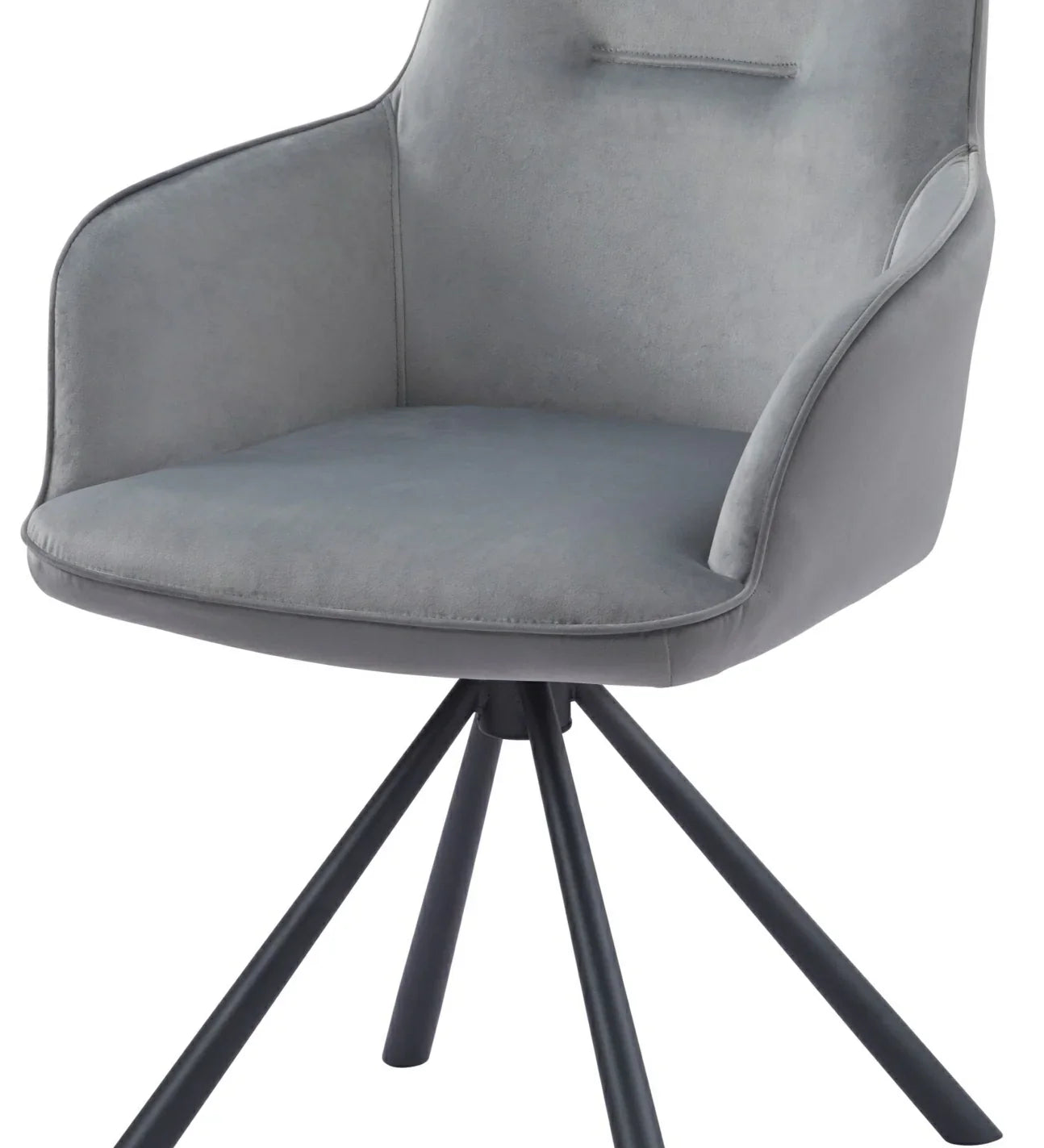 Amalia Light Grey French Velvet Swivel Dining Arm Chair With Matt Black Steel Spider Legs-Esme Furnishings