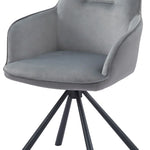 Amalia Light Grey French Velvet Swivel Dining Arm Chair With Matt Black Steel Spider Legs-Esme Furnishings