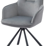 Amalia Light Grey French Velvet Swivel Dining Arm Chair With Matt Black Steel Spider Legs-Esme Furnishings