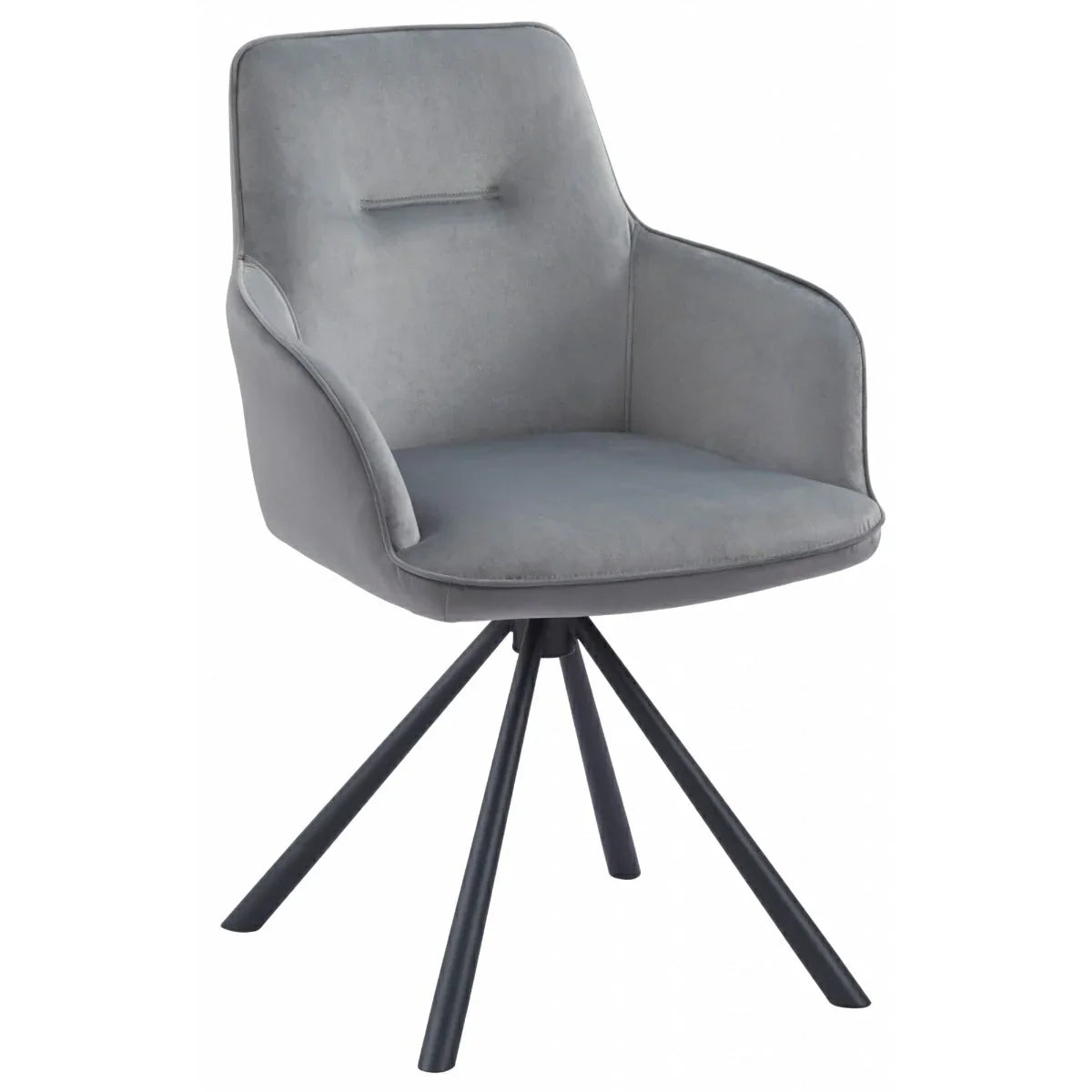 Amalia Light Grey French Velvet Swivel Dining Arm Chair With Matt Black Steel Spider Legs-Esme Furnishings