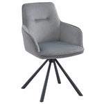 Amalia Light Grey French Velvet Swivel Dining Arm Chair With Matt Black Steel Spider Legs-Esme Furnishings