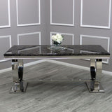Arianna 200cm Black Marble Dining Table + Lucy Black Lion Slim Knocker Plush Velvet Chairs-Esme Furnishings