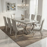 Arianna Marble & Chrome Dining Table With Romeo Silver Leather Chrome Dining Chairs