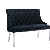 Majestic Lion Knocker Quilted High Back Black Plush Velvet 130cm Dining Bench
