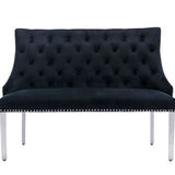 Majestic Lion Knocker Quilted High Back Black Plush Velvet 130cm Dining Bench
