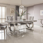 Arianna 200cm Grey Marble Dining Table + 4 Belle Velvet Dining Chairs + Bench-Esme Furnishings