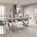 Arianna 200cm Grey Marble Dining Table + 4 Belle Velvet Dining Chairs + Bench-Esme Furnishings