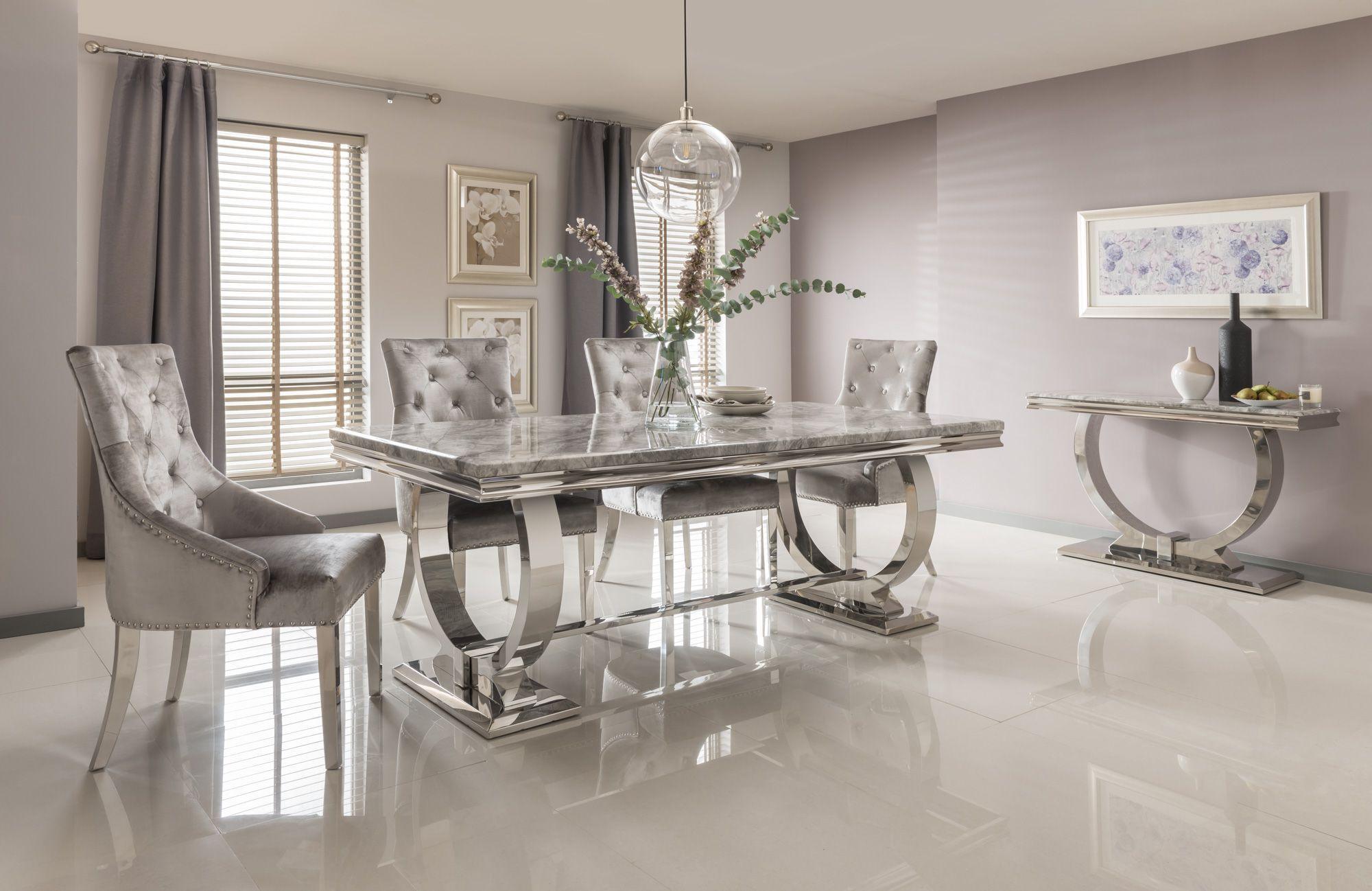 Arianna 200cm Grey Marble Dining Table + 4 Belle Velvet Dining Chairs + Bench-Esme Furnishings