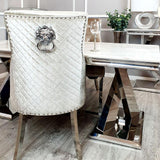 Belle Champagne Mink Velvet Fabric Lion Knocker Quilted Back Dining Chair-Esme Furnishings