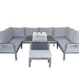 Boxley Outdoor U Shape Grey Garden Sofa Set with Gas Fire Pit Table Powder Coat