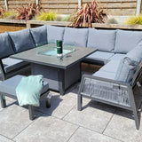 Boxley Outdoor U Shape Grey Garden Sofa Set with Gas Fire Pit Table Powder Coat
