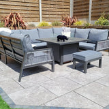 Boxley Outdoor U Shape Grey Garden Sofa Set with Gas Fire Pit Table Powder Coat