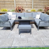 Boxley Outdoor U Shape Grey Garden Sofa Set with Gas Fire Pit Table Powder Coat