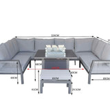Boxley Outdoor U Shape Grey Garden Sofa Set with Gas Fire Pit Table Powder Coat