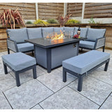 Boxley Outdoor Corner Grey Garden Sofa Set with Gas Fire Pit Table Powder Coat