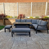 Boxley Outdoor Corner Grey Garden Sofa Set with Gas Fire Pit Table Powder Coat