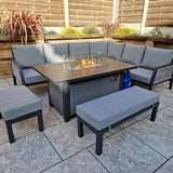 Boxley Outdoor Corner Grey Garden Sofa Set with Gas Fire Pit Table Powder Coat