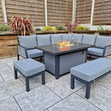 Boxley Outdoor Corner Grey Garden Sofa Set with Gas Fire Pit Table Powder Coat
